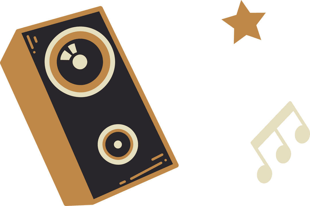 Stylized Speaker Icon with Musical Elements Transparent