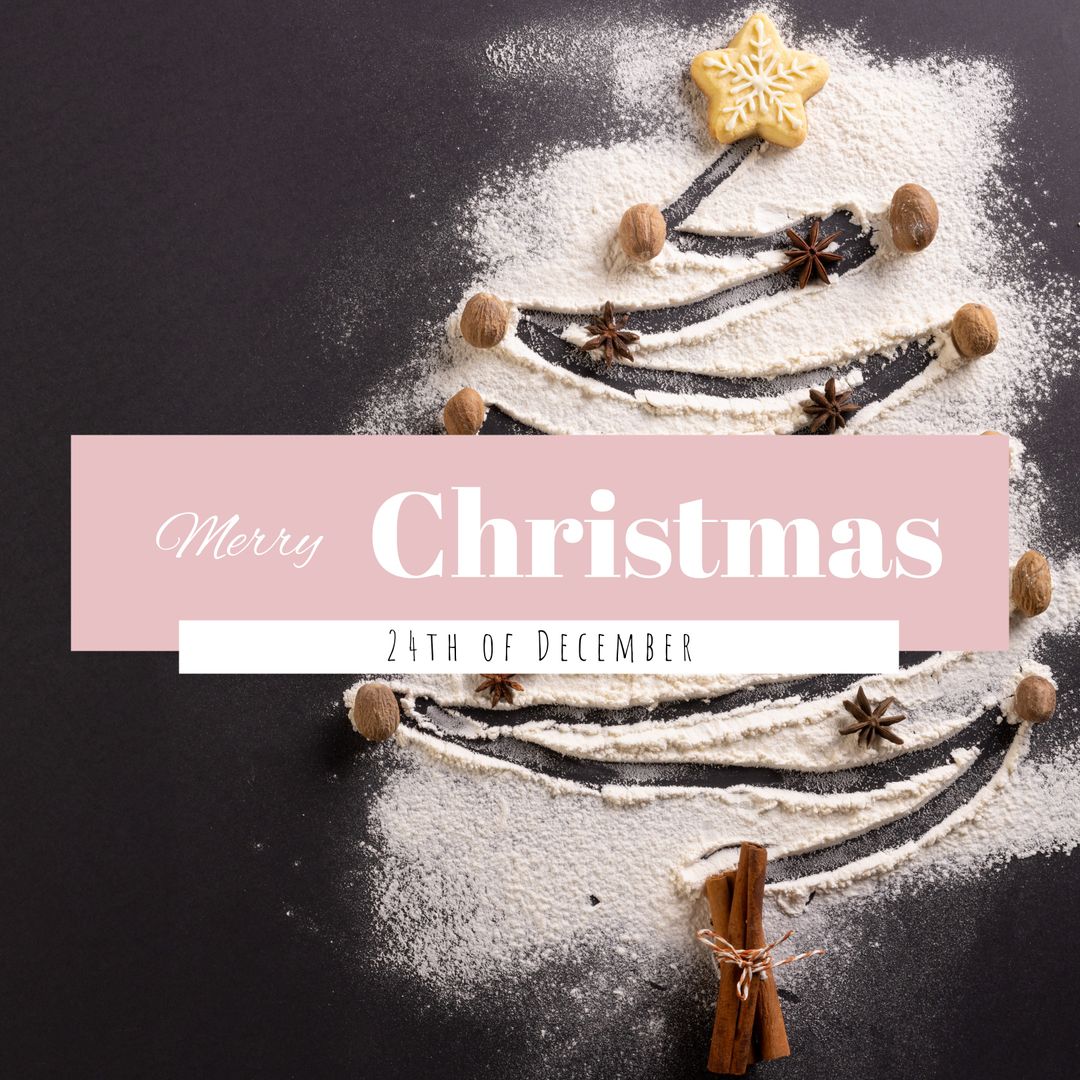 Creative Christmas Tree Made with Flour and Spices on Black Background