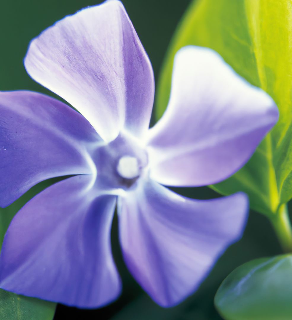 Close up of purple periwinkle over leaves created using generative ai technology - Free Images, Stock Photos and Pictures on Pikwizard.com