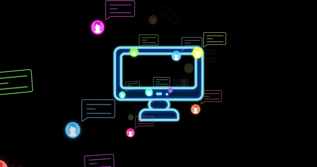 Digital Communication Interface with Neon Social Icons