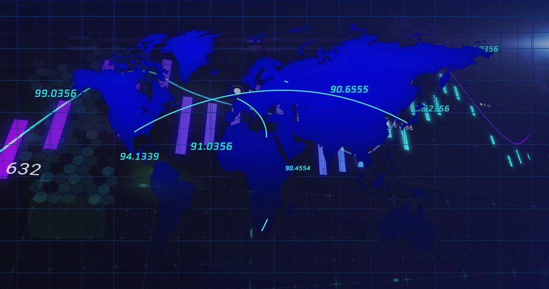 Global Financial Data and Stock Market Trends Over World Map