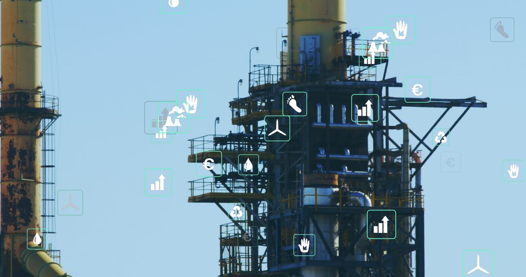Industrial Factory with Digital Interface Icons for Data Processing Concept