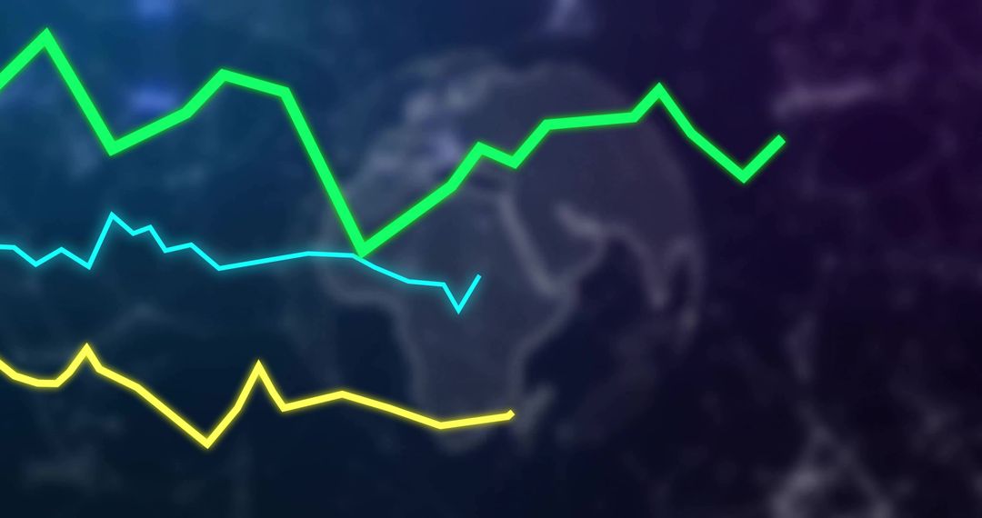 Colorful Line Graphs on Dark World Map Background