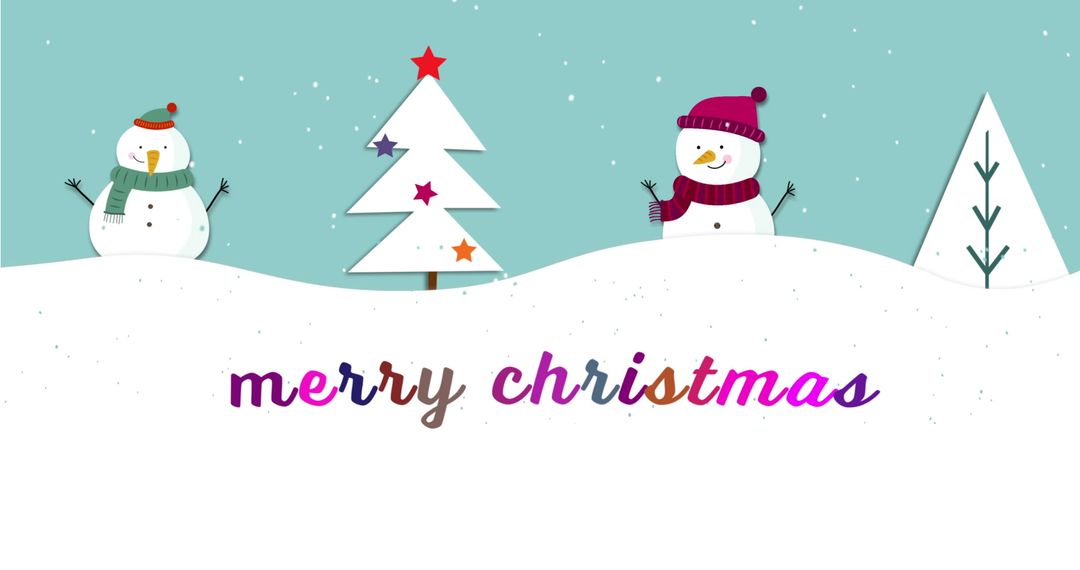Joyful Snowmen and Tree Celebrating Merry Christmas