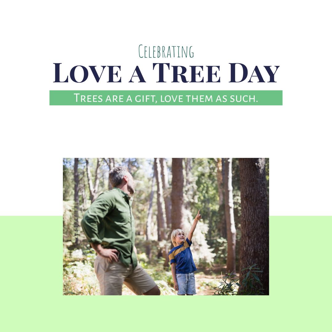 Father and Son Celebrating Love a Tree Day in Forest Together