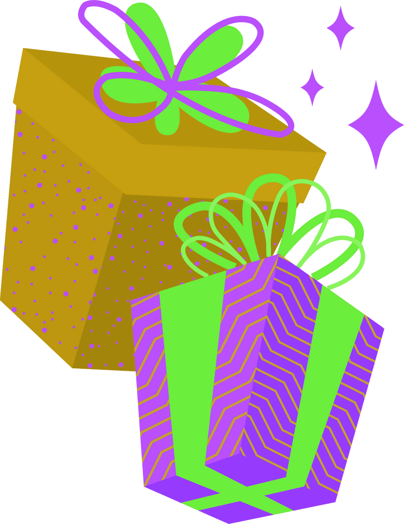 Floating Festive Gift Boxes with Vibrant Colors and Transparent Background