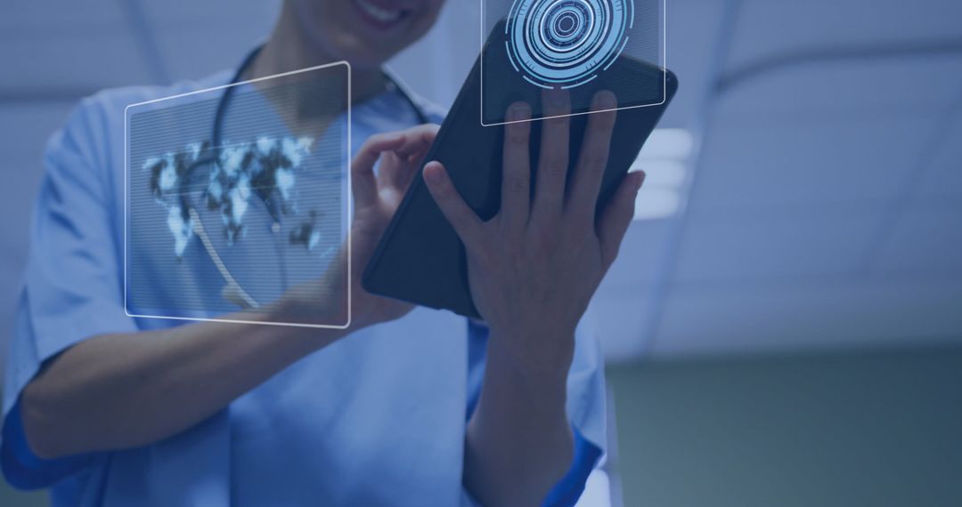 Female Doctor Using Tablet in Futuristic Medical Technology Concept