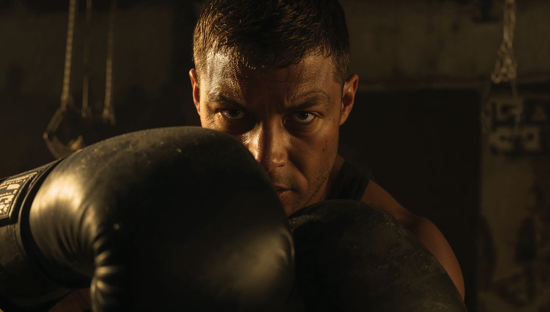 Determined Male Boxer Training in Rustic Gym