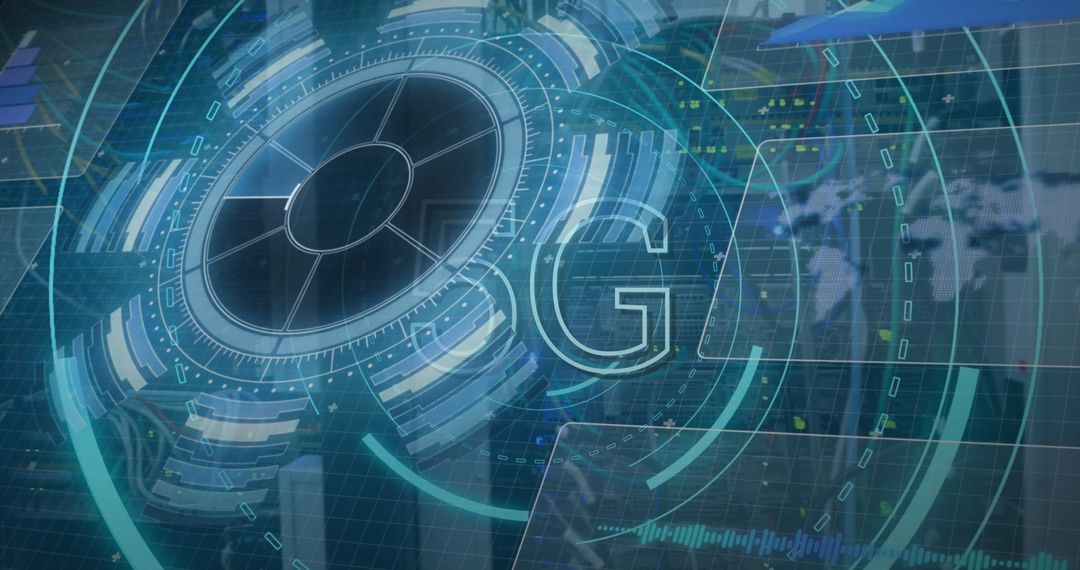 Futuristic 5G Technology Interface in Server Room