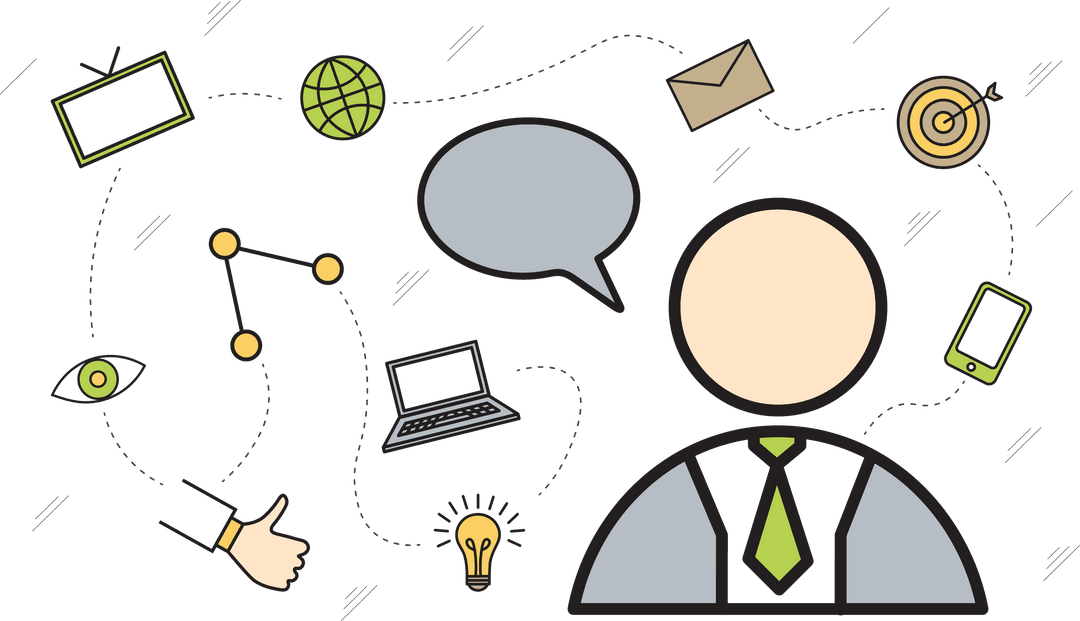 Transparent PNG Illustration with Productivity Icons and Person