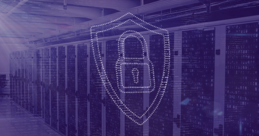 Digital Security Shield Over Data Center Server Racks