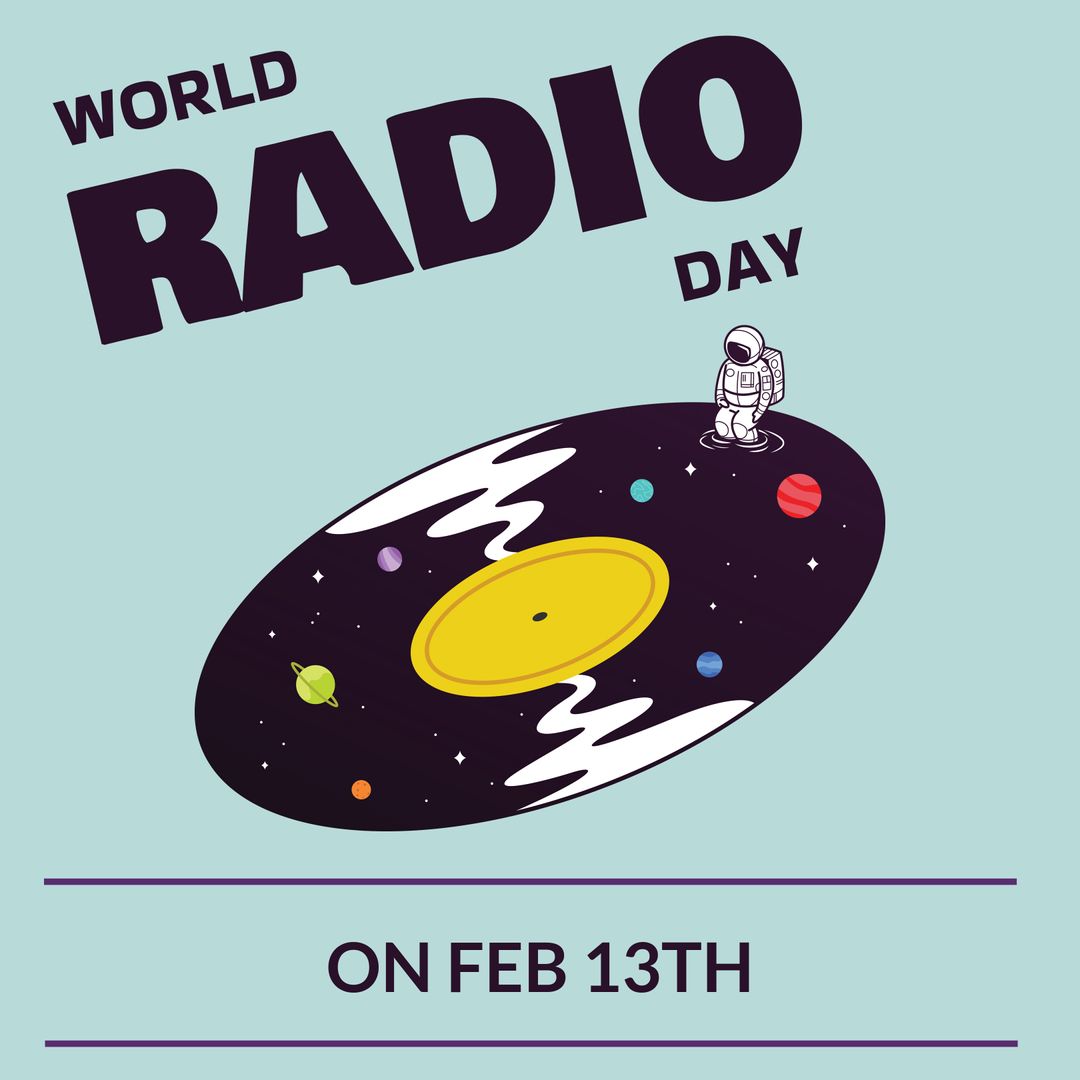 World Radio Day with Space-themed Illustration Celebrates Communication