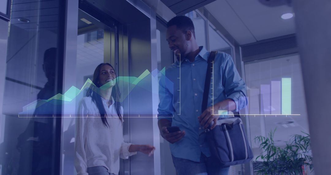 Mixed Race Professionals Using Business Data Visualization in Modern Office