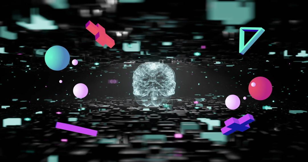 Futuristic Digital Brain with Abstract Geometric Shapes