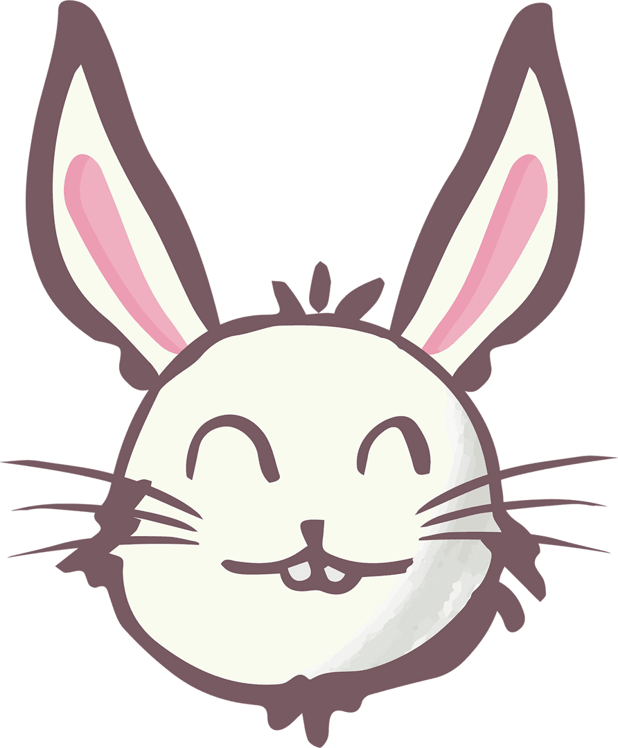 Cheerful Rabbit Face Illustration on Transparent Background