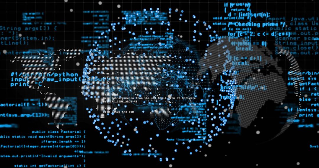 Futuristic Global Data Interface with Code Overlay