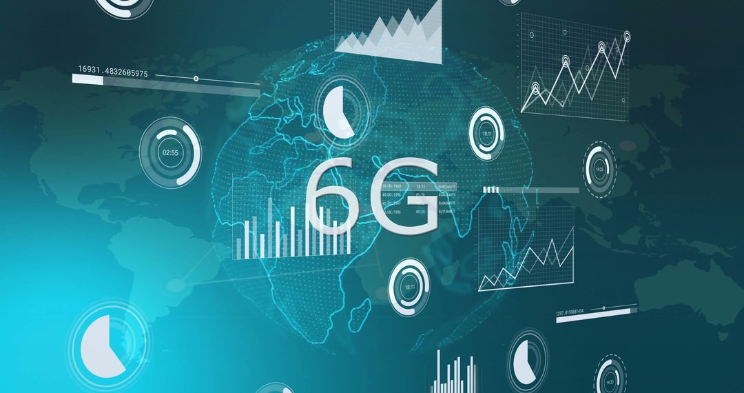 Futuristic 6G Technology with Graphs and Global Connectivity Icons