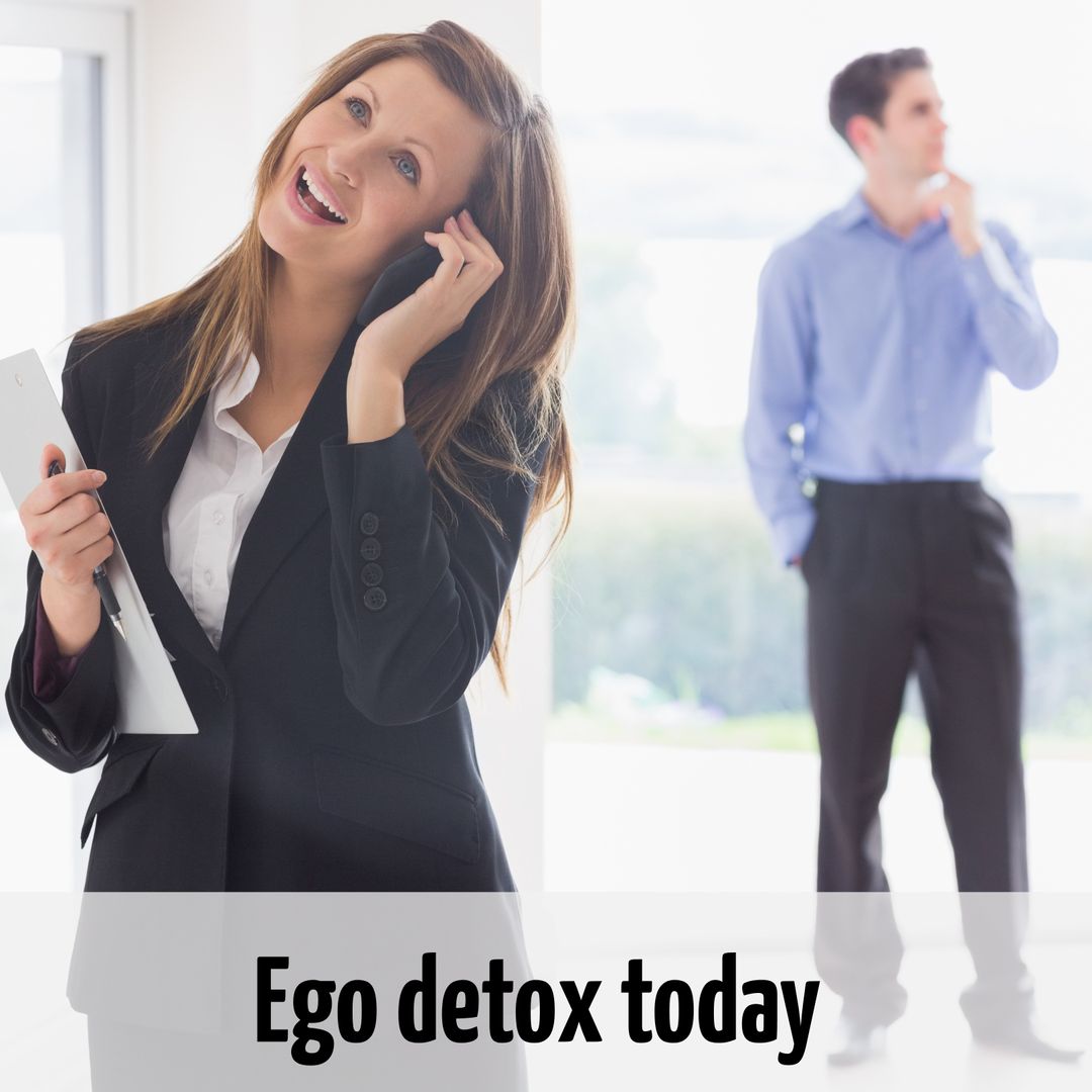 Confident Businesswoman Talking on Phone while Businessman Watches in Background