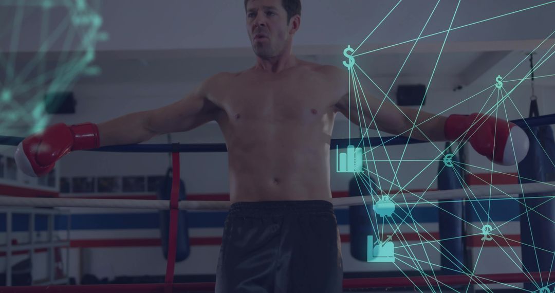 Boxer with Red Gloves with Digital Currency Network Overlay