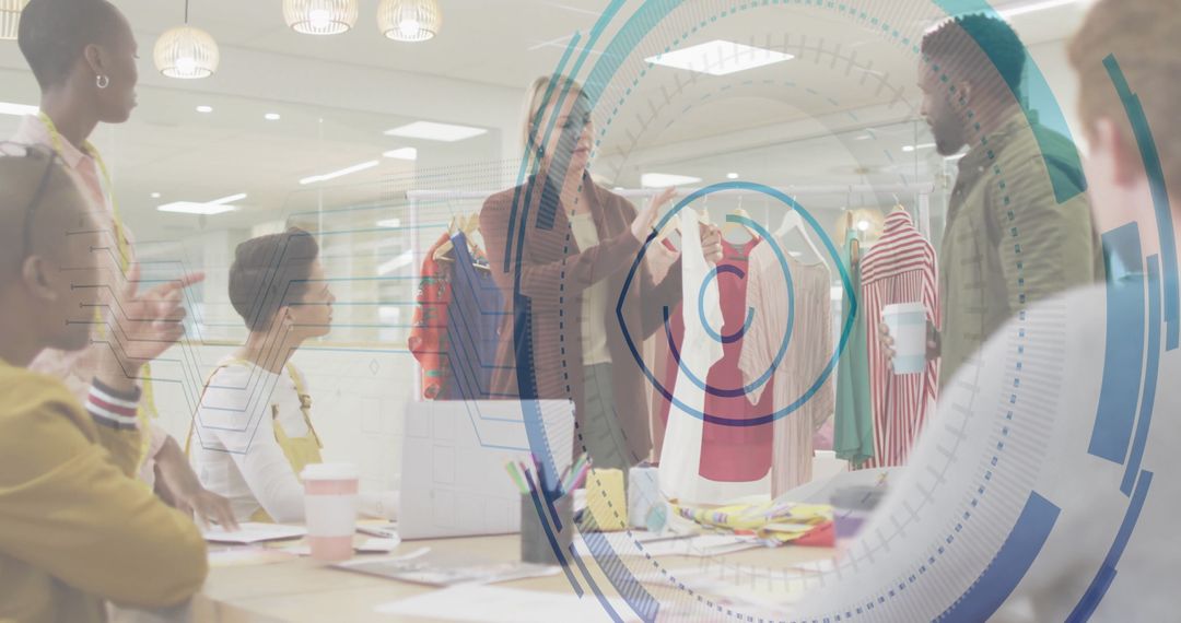 Fashion Designer Discussing Red and White Top in Creative Studio