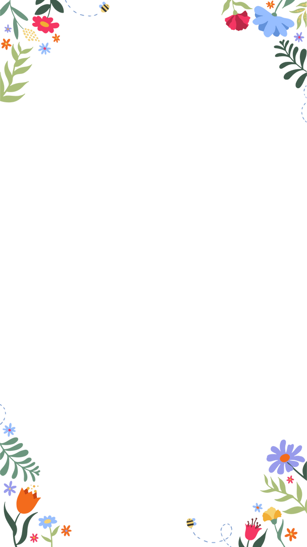 Transparent Border with Colorful Floral and Bee Design