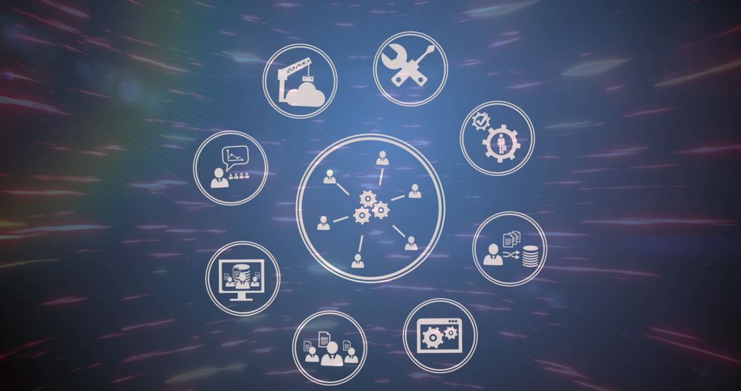 Retro Web Icon Set with Futuristic Technology Background