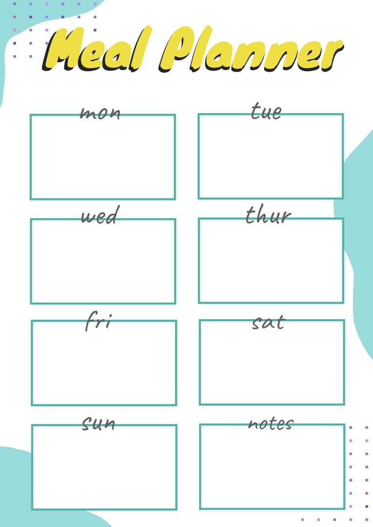 Colorful Weekly Meal Planner Template for Organized Meal Prep - Download Free Stock Templates Pikwizard.com