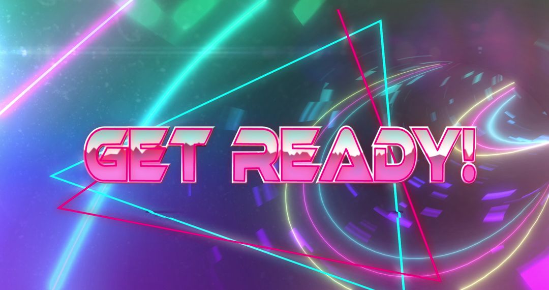 Retro Neon Gaming Screen Get Ready Text with Futuristic Vibrant Background