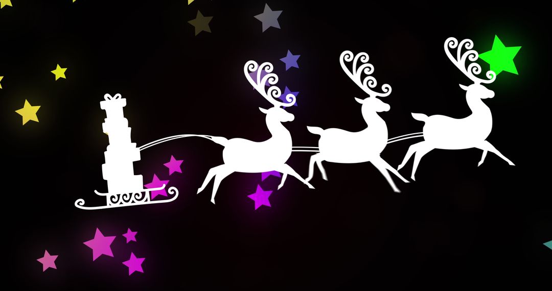 Santa's Sleigh Silhouette with Reindeer on Starry Night