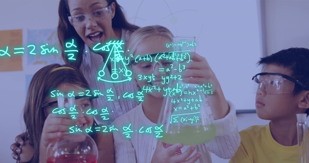 Diverse School Children Collaborating on Science Experiment