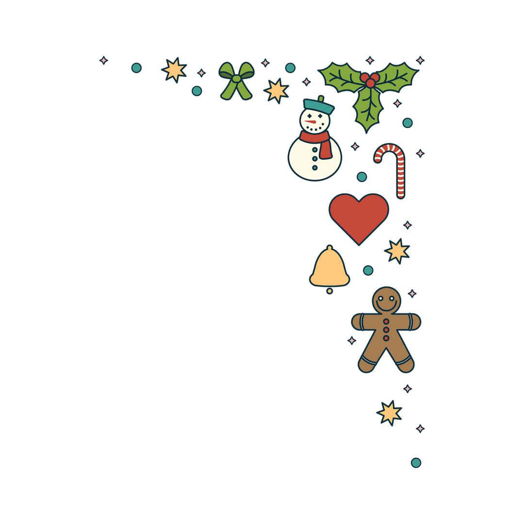 Festive Christmas Icons on Transparent Background with Copy Space