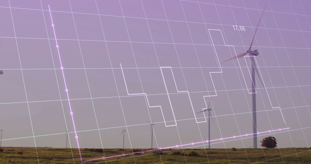 Wind Turbines with Overlaid Technology Graph Representing Energy Data