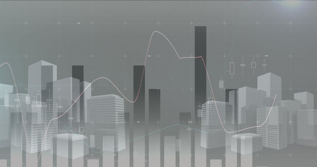 Abstract Cityscape with Financial Data Overlays
