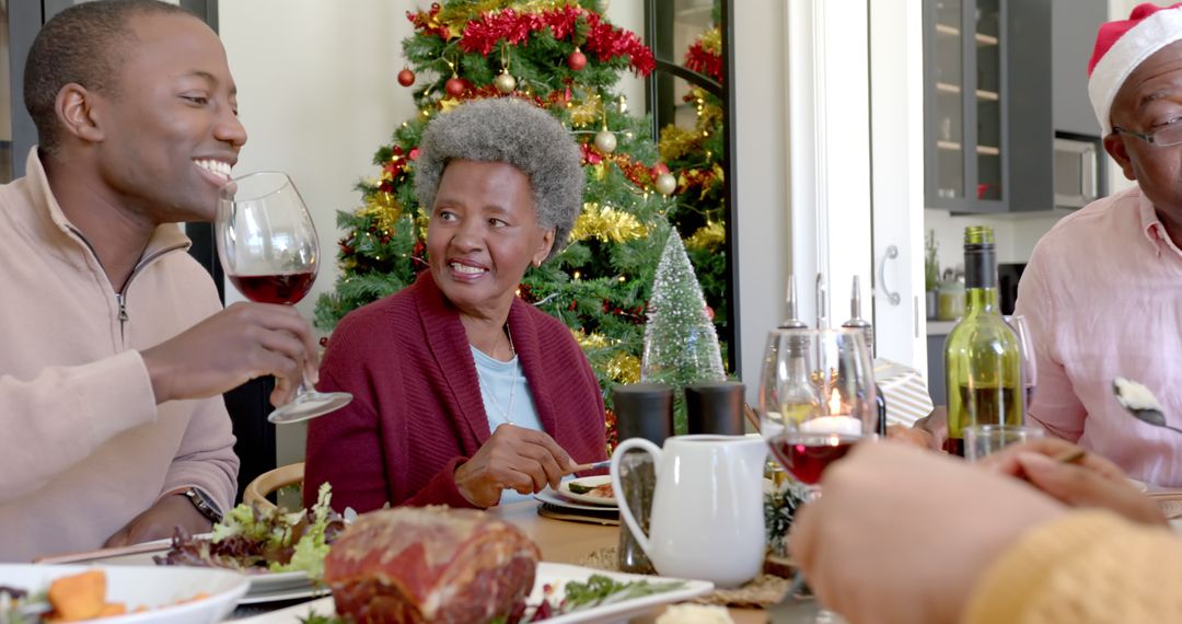 African American Family Celebrating Christmas with Festive Meal - Free Images, Stock Photos and Pictures on Pikwizard.com