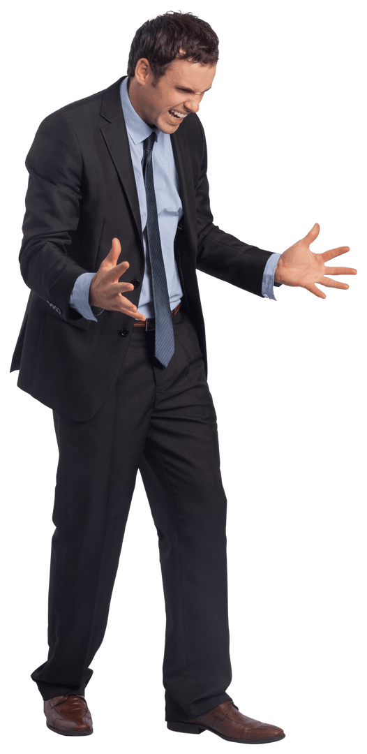 Frustrated Businessman in Suit Screaming on Transparent Background