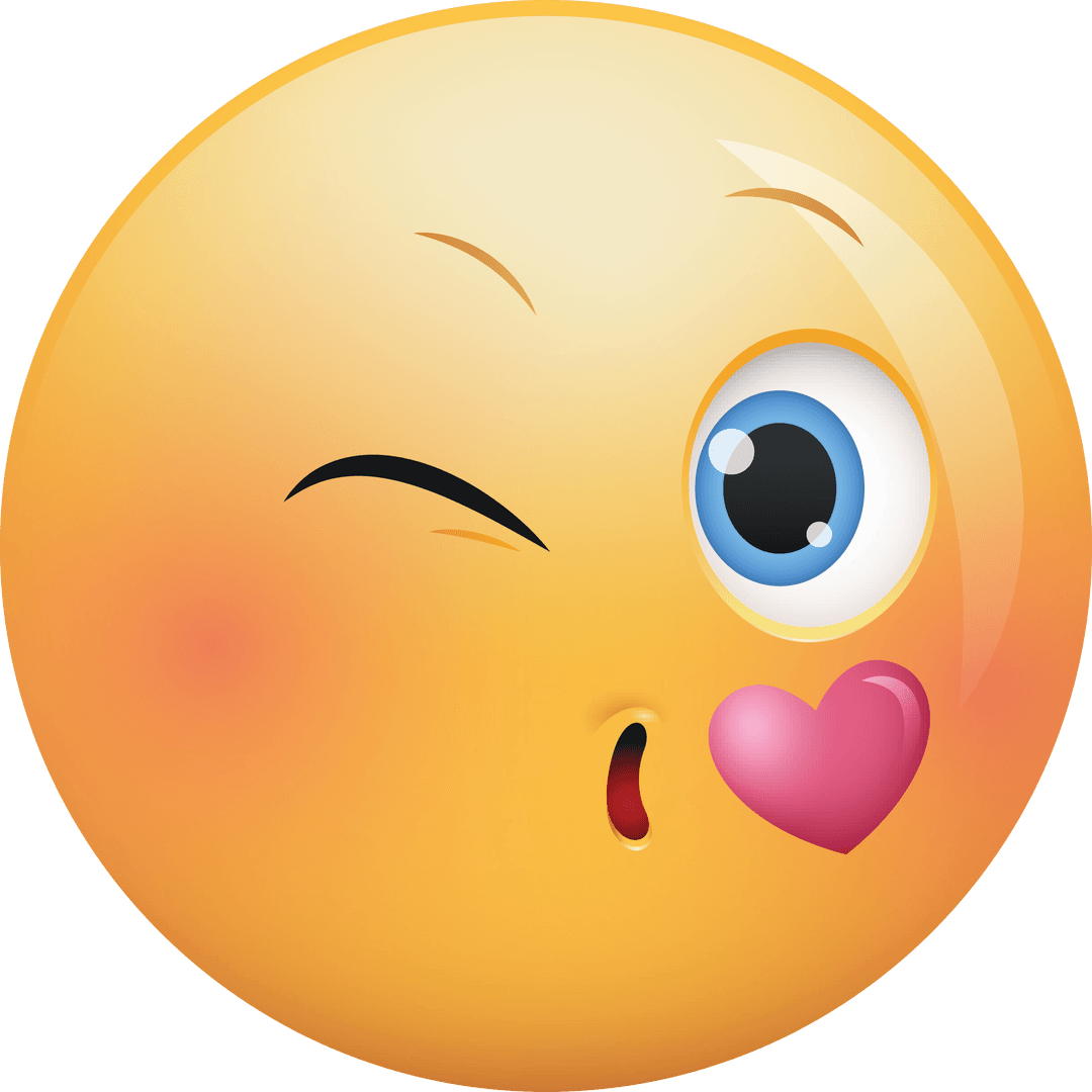 Winking Emoticon Blowing Heart Kiss on Transparent Background
