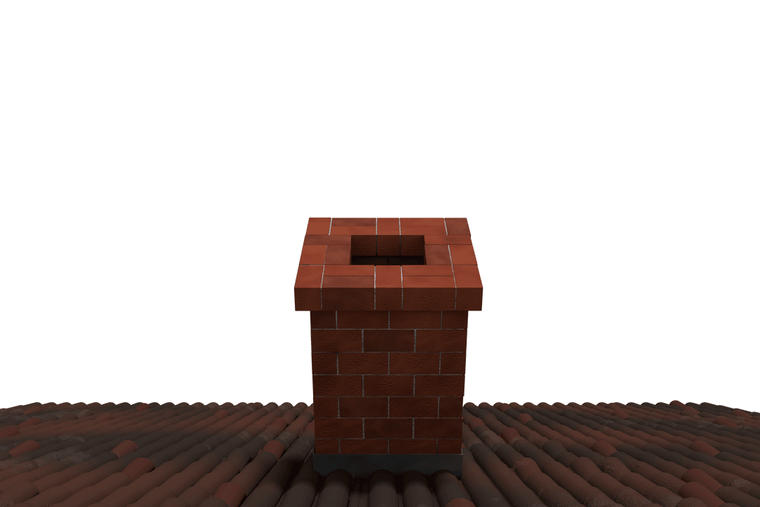 Transparent View of Brick Chimney Top on Tiled Roof