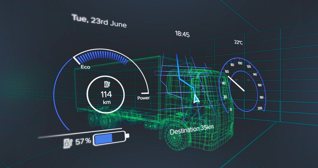 Futuristic Digital Dashboard with Electric Truck Projection