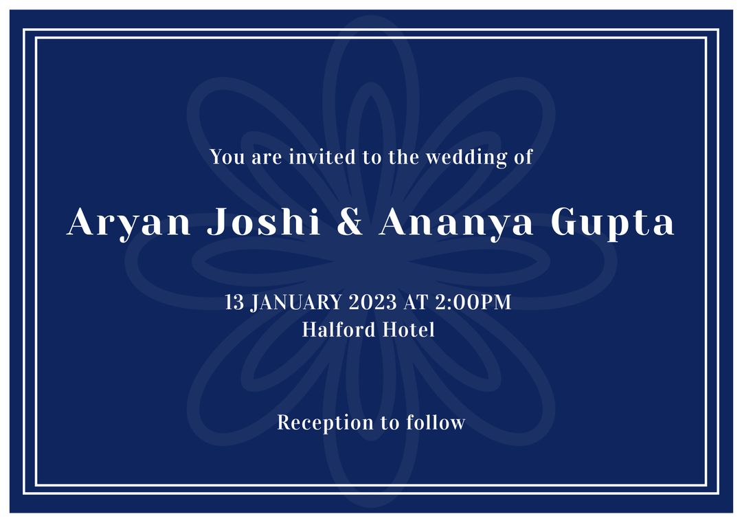 Elegant Blue Wedding Invitation with Floral Motif - Download Free Stock Templates Pikwizard.com