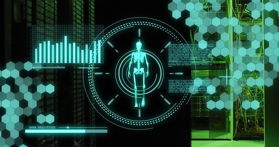 Futuristic Data Interface Within High-Tech Server Room