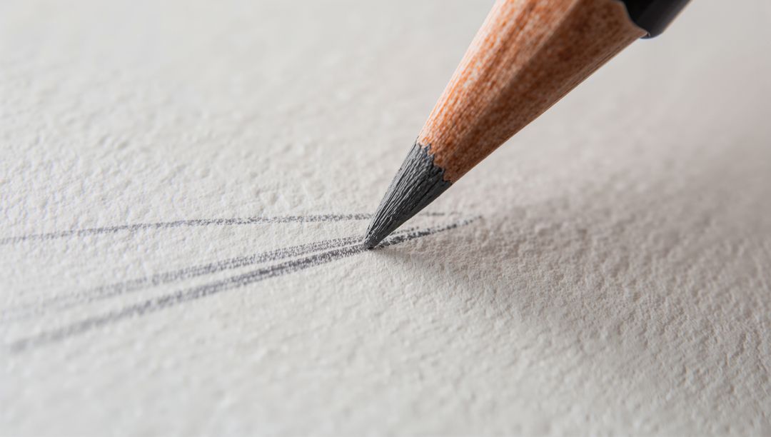 Graphite pencil tip creating parallel strokes on textured paper closeup macro
