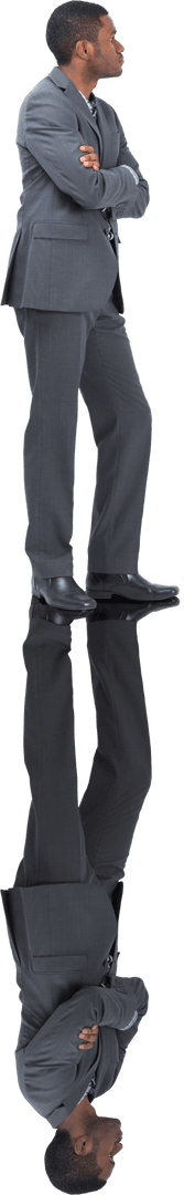 Confident Businessman on Transparent Background with Reflected Image