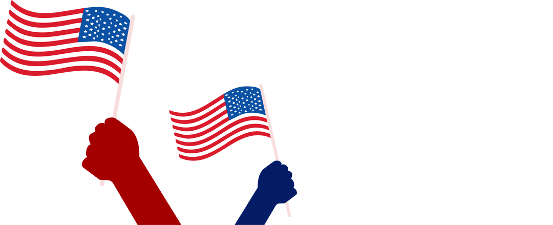Flat Design Patriotic Silhouette Arms Raising US Flags Transparent Background