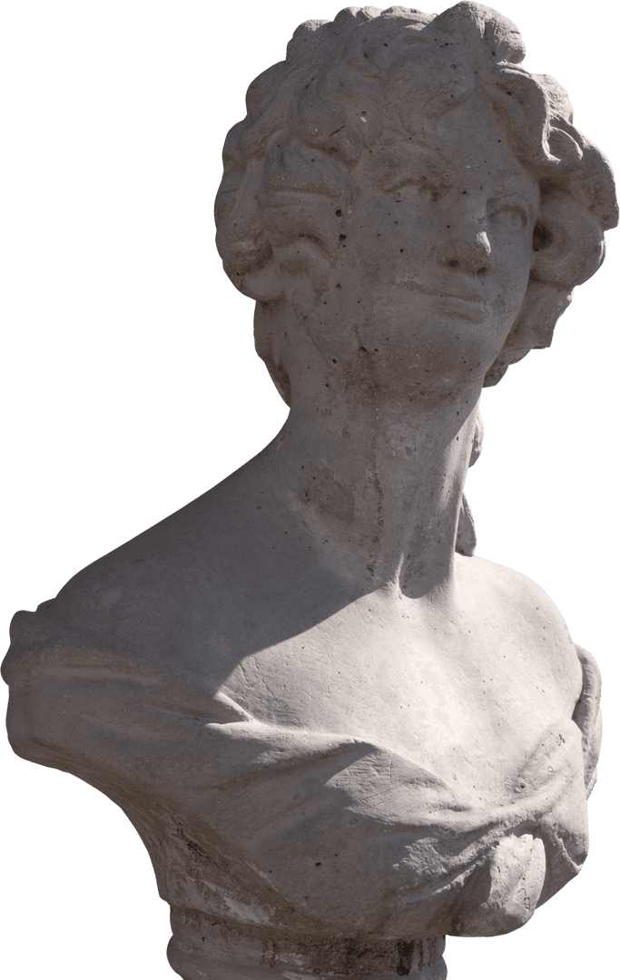 Transparent Ancient Stone Bust of Woman Showcasing Artistic Craftsmanship