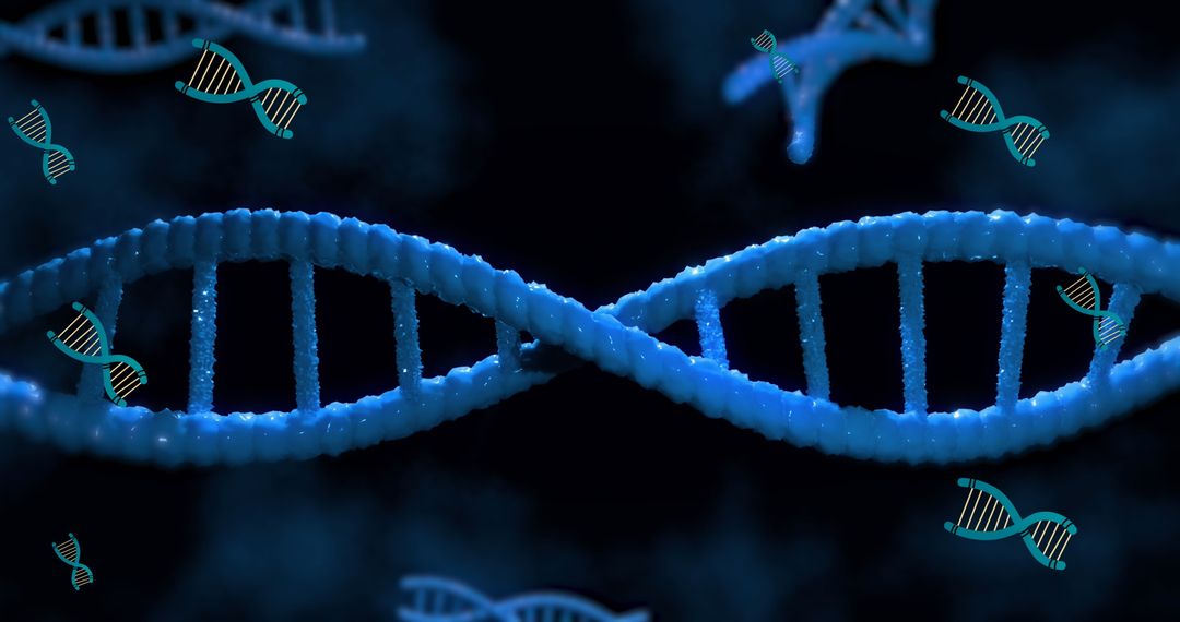 Rotating Blue DNA Helix on Abstract Background