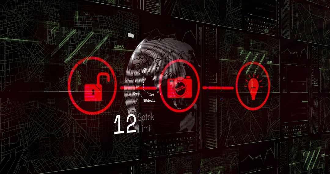 Global Cybersecurity Interface with Data Connection Symbols