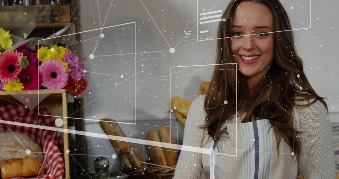 Cheerful Artisan Baker Presenting Freshly Baked Bread with Digital Layer Effect