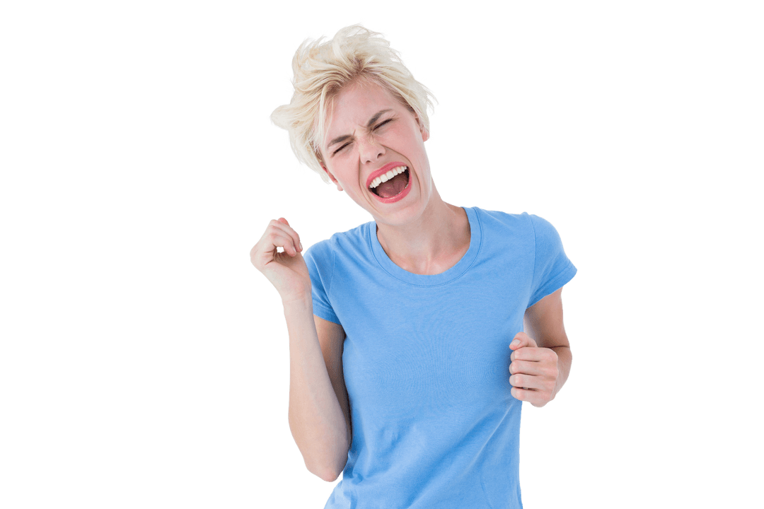 Caucasian Woman Expressing Strong Emotions with Transparent Background
