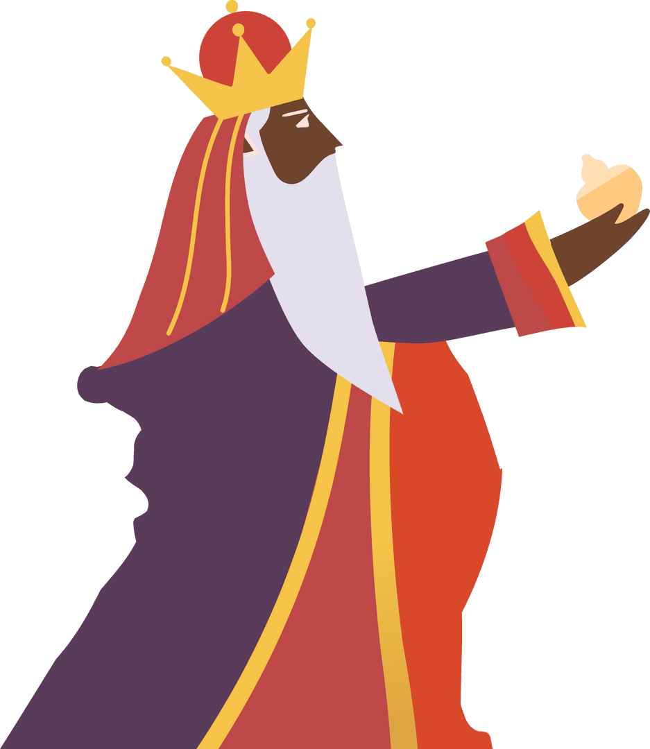 Regal King Holding Ornate Jar on Transparent Background