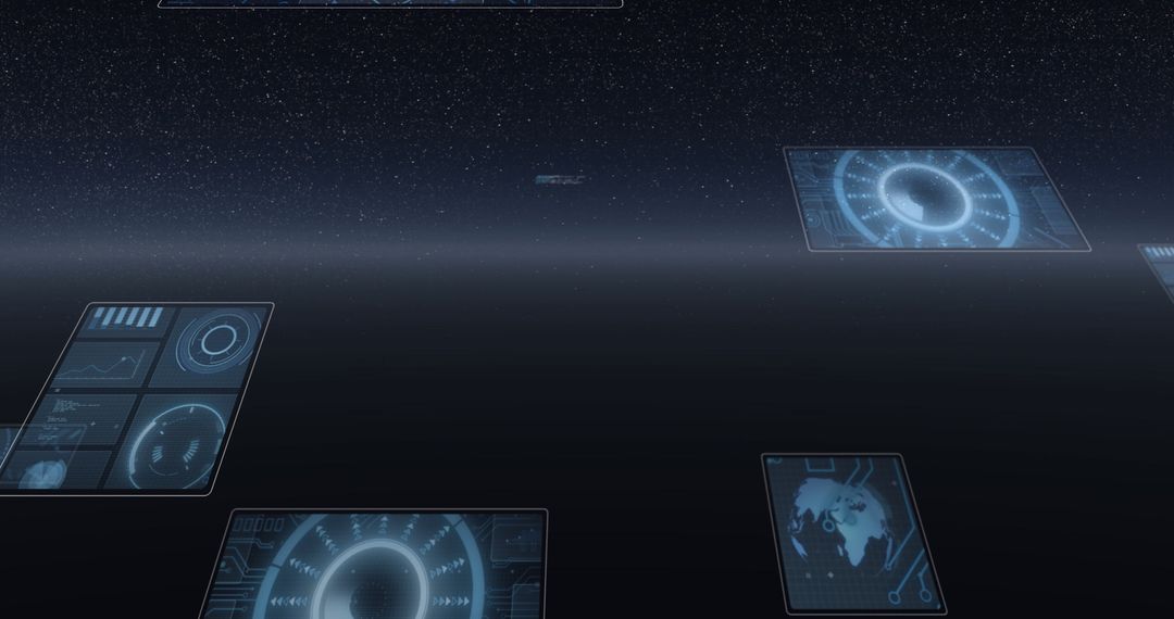 Levitating Futuristic Data Interface With Spinning Globe and Digital Analytics